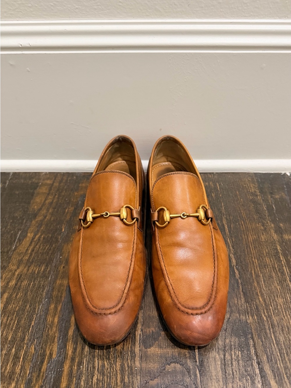 Gucci Jordaan Tan Leather Horsebit Slip-On Loafers
